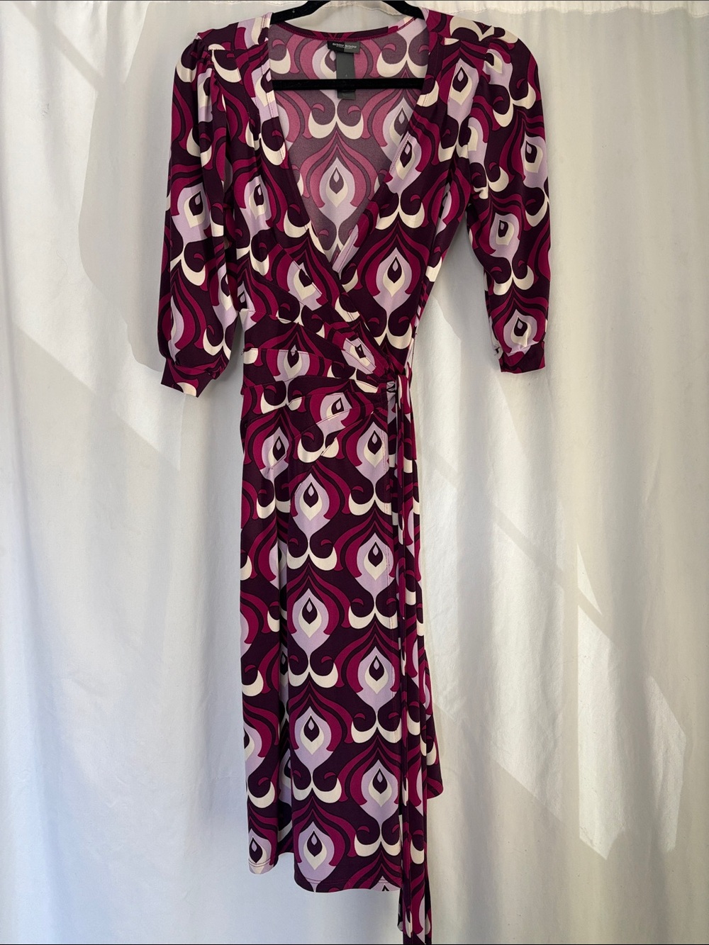 Bisou Bisou Magenta and Purple Geometric Wrap Dress